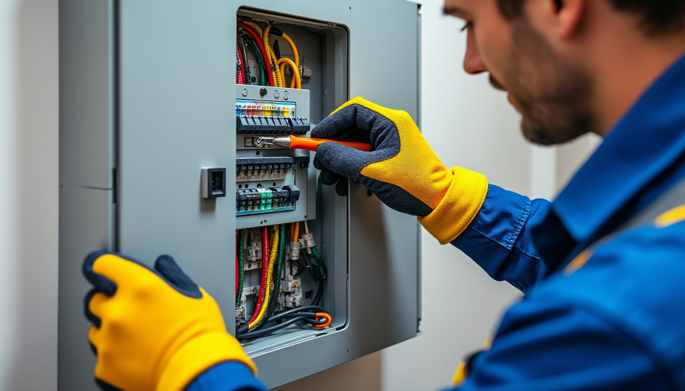 Électricien contrôlant un tableau électrique