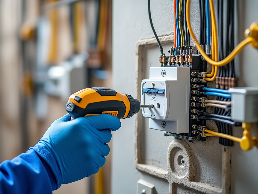 Schéma flouté de remplacement de porte-fusible par disjoncteur dans un tableau électrique