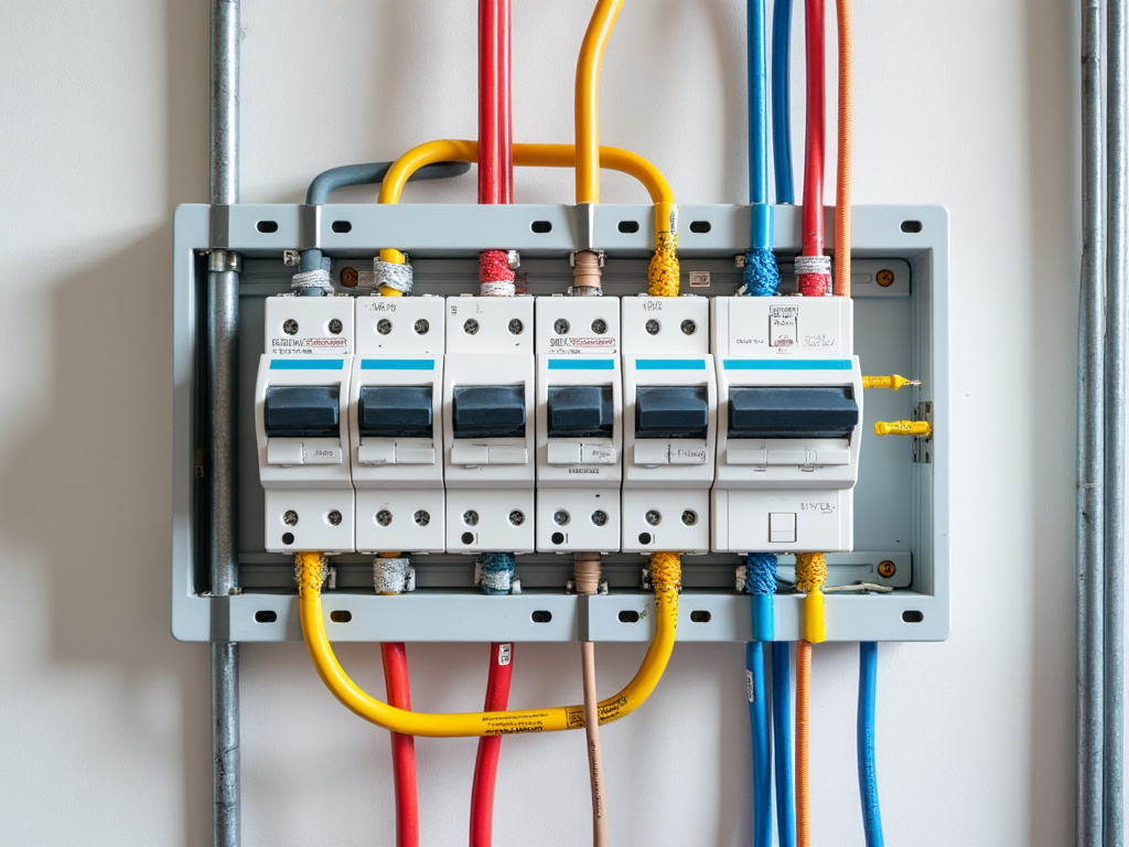 Organisation soignée d’un tableau électrique avec disjoncteur différentiel en tête
