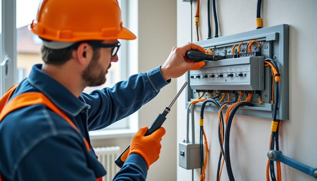Tableau électrique moderne contrôlé par un électricien en logement rénové