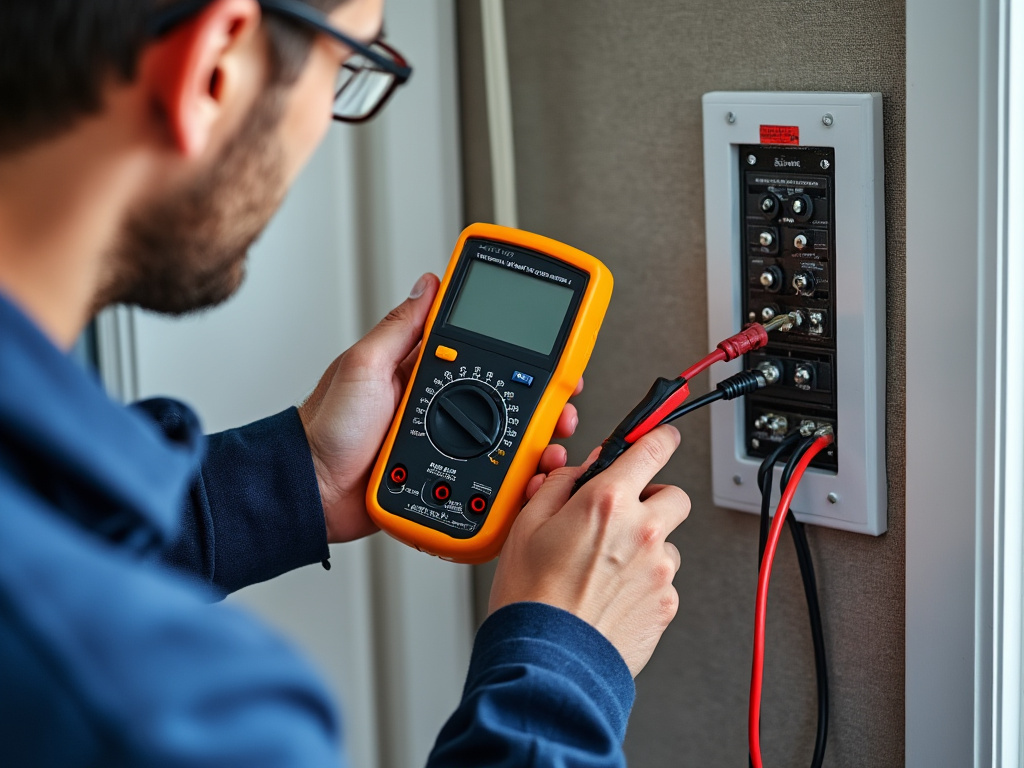 Électricien mesurant protections électriques dans un logement