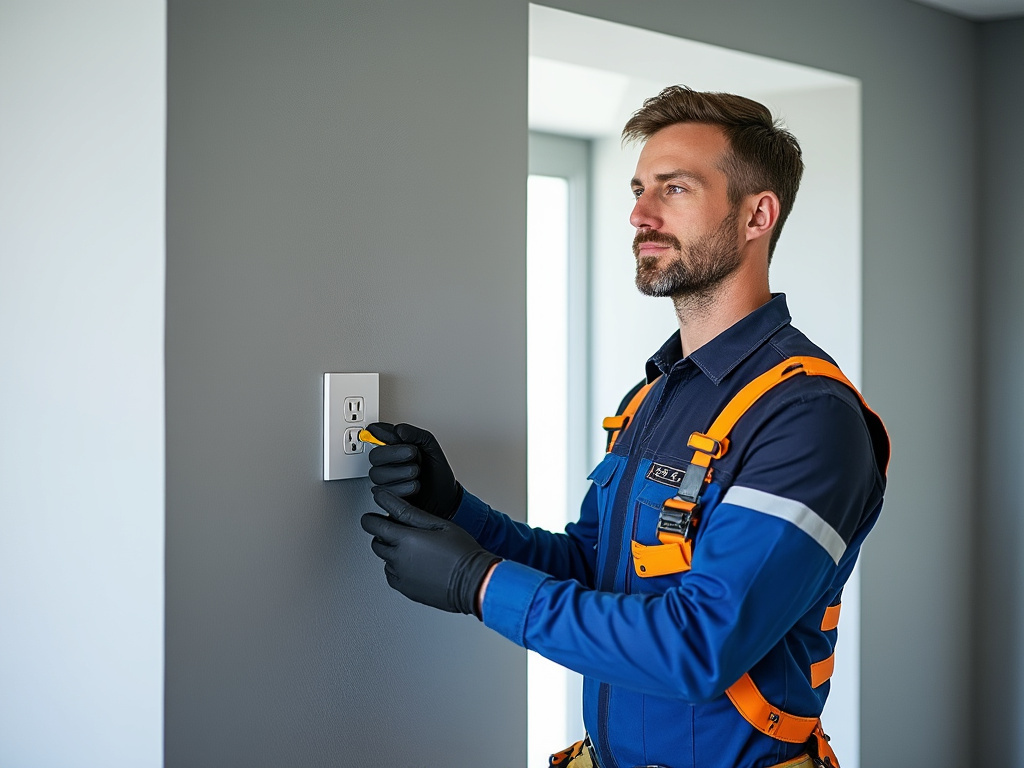 Inspection visuelle d'une prise électrique par un électricien