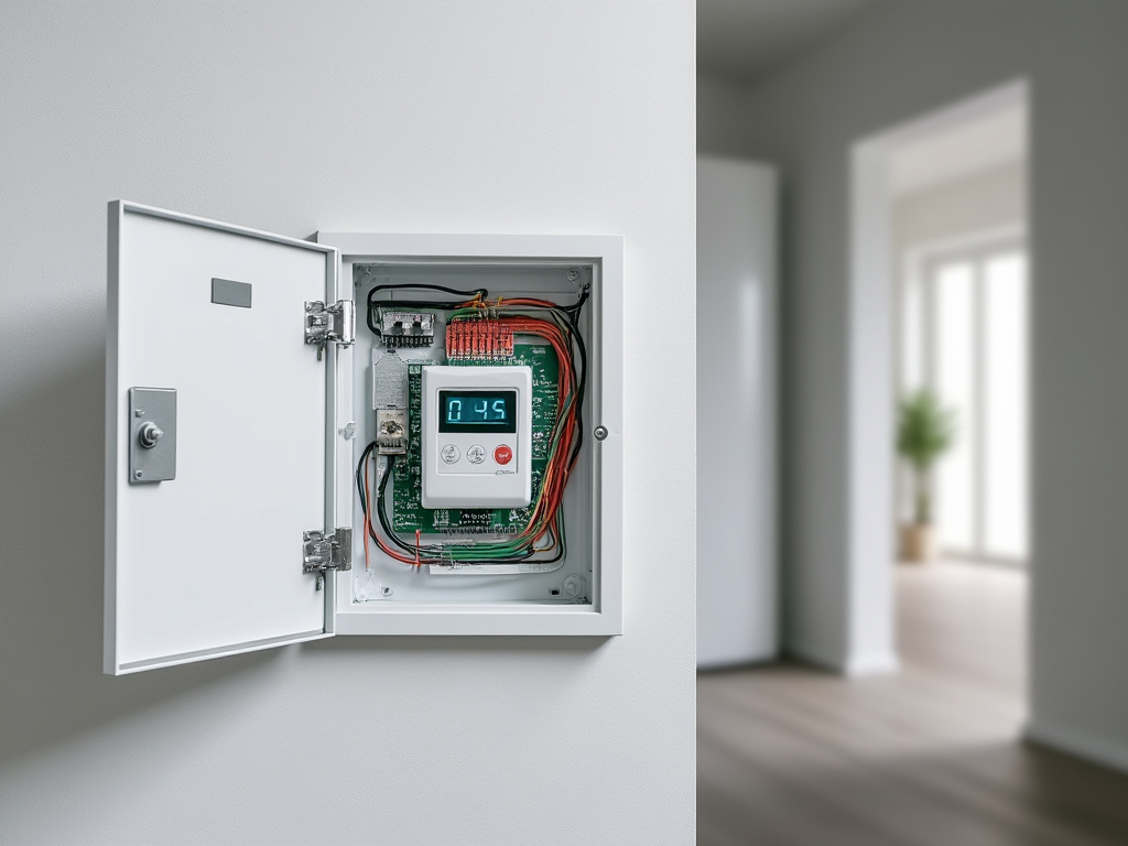 Coffret mural avec compteur électrique Linky visible dans un couloir