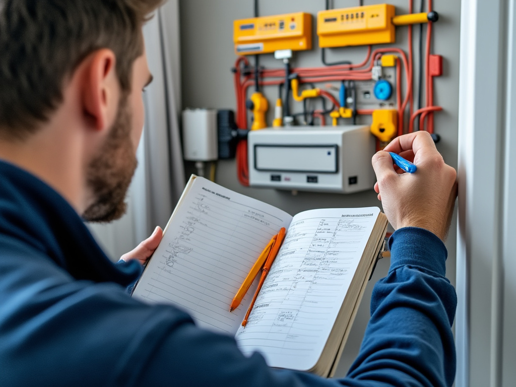 Électricien en train de contrôler le tableau électrique