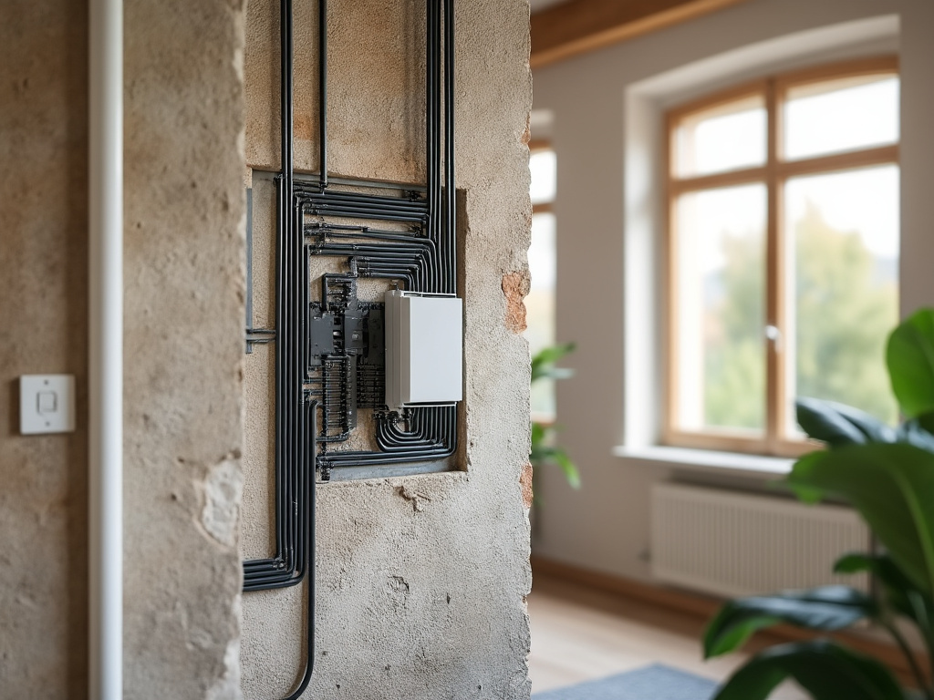 Intérieur d'une maison rénovée avec installation électrique propre