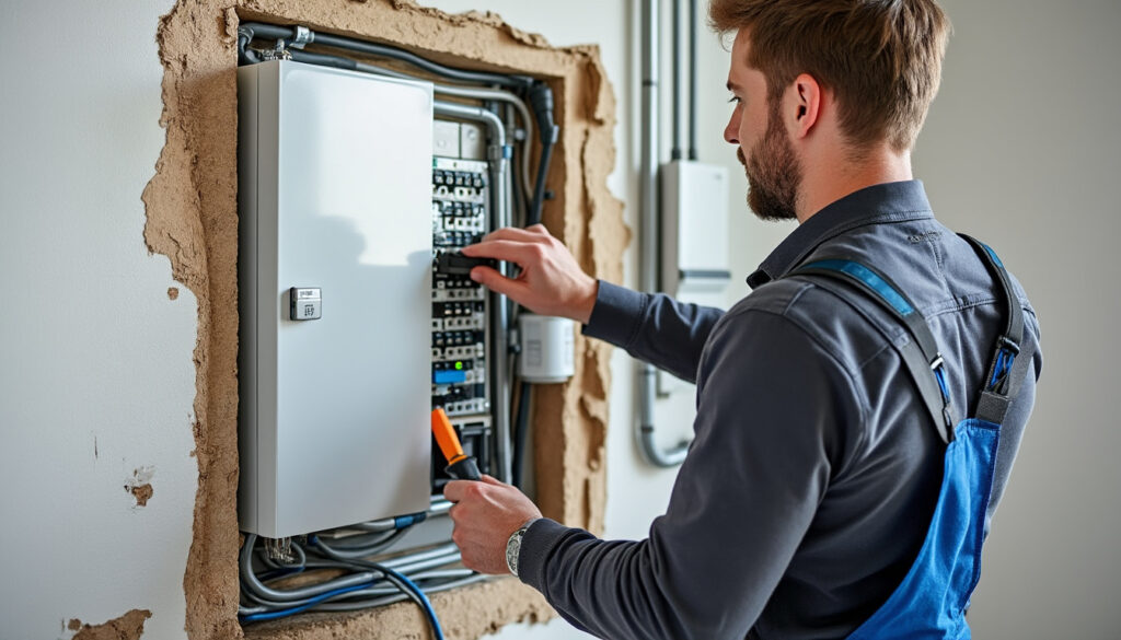 Tableau électrique propre prêt pour intervention dans logement rénové