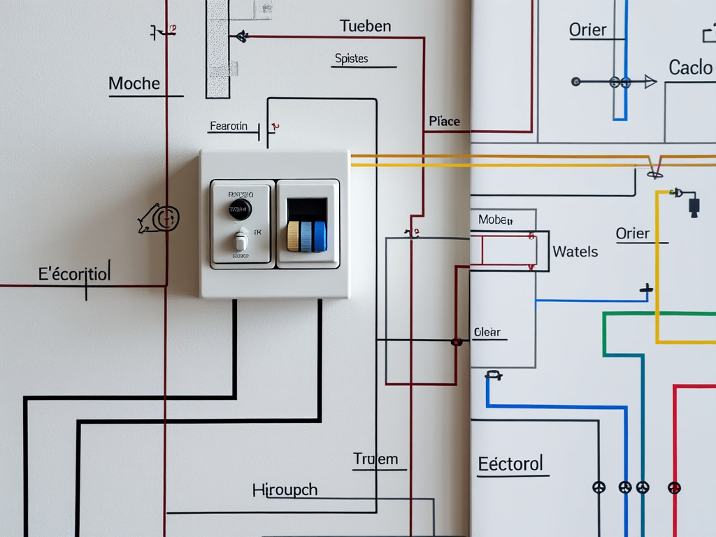 Schéma simplifié d’un plan électrique domestique flouté