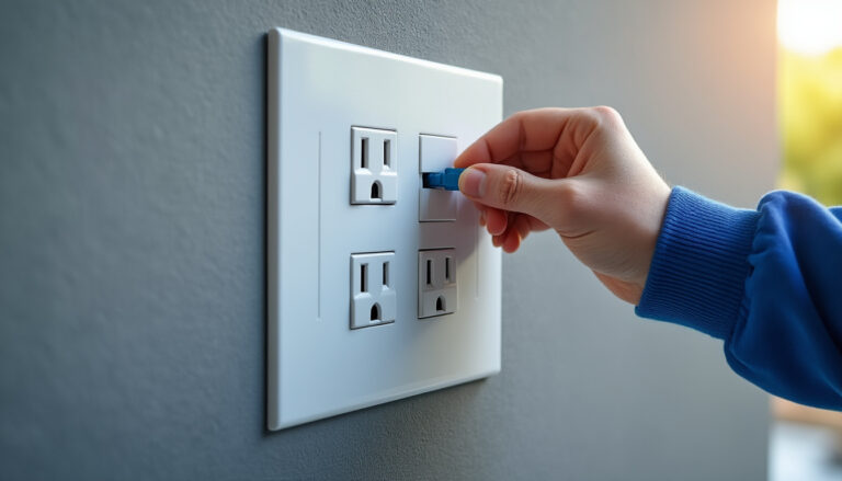 Tableau électrique moderne vérifié par un électricien dans un logement rénové