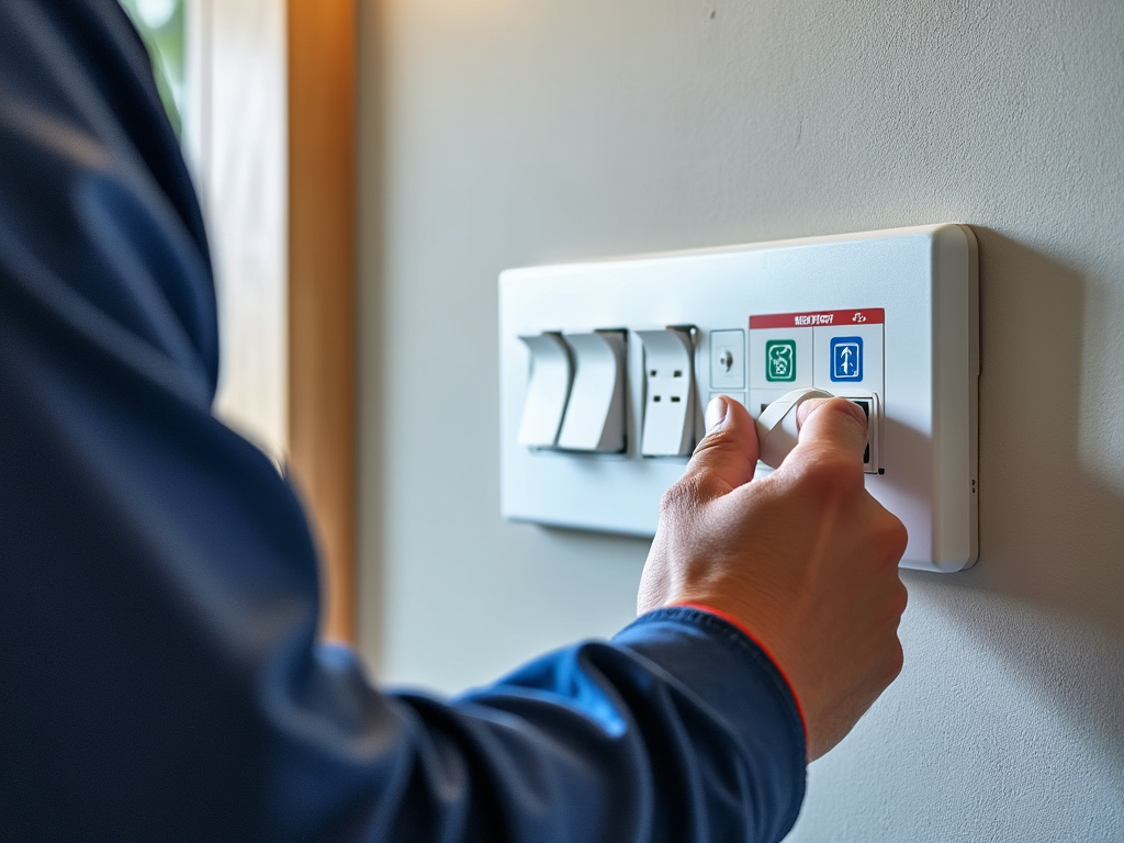 Électricien contrôlant les pictogrammes d'un tableau électrique