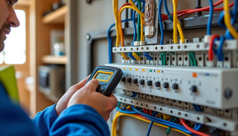 Tableau électrique bien organisé avec disjoncteur différentiel 30mA vérifié par un électricien