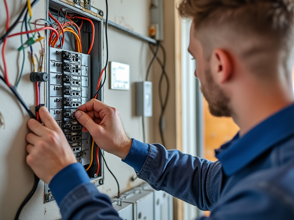 Électricien en intervention sur un tableau électrique propre et sûr
