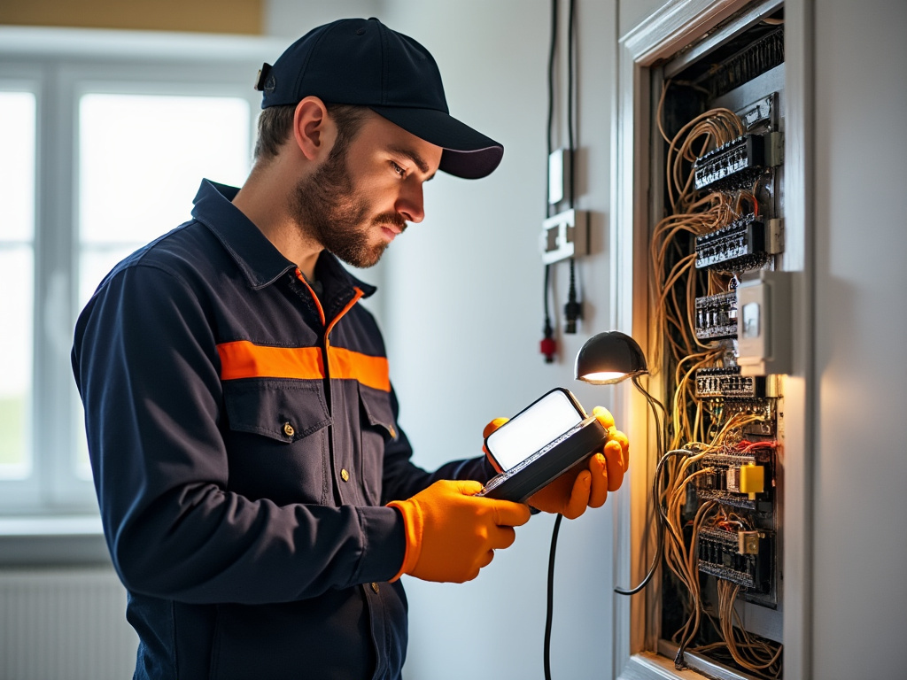 Intervention professionnelle d’un électricien sur un tableau électrique domestique