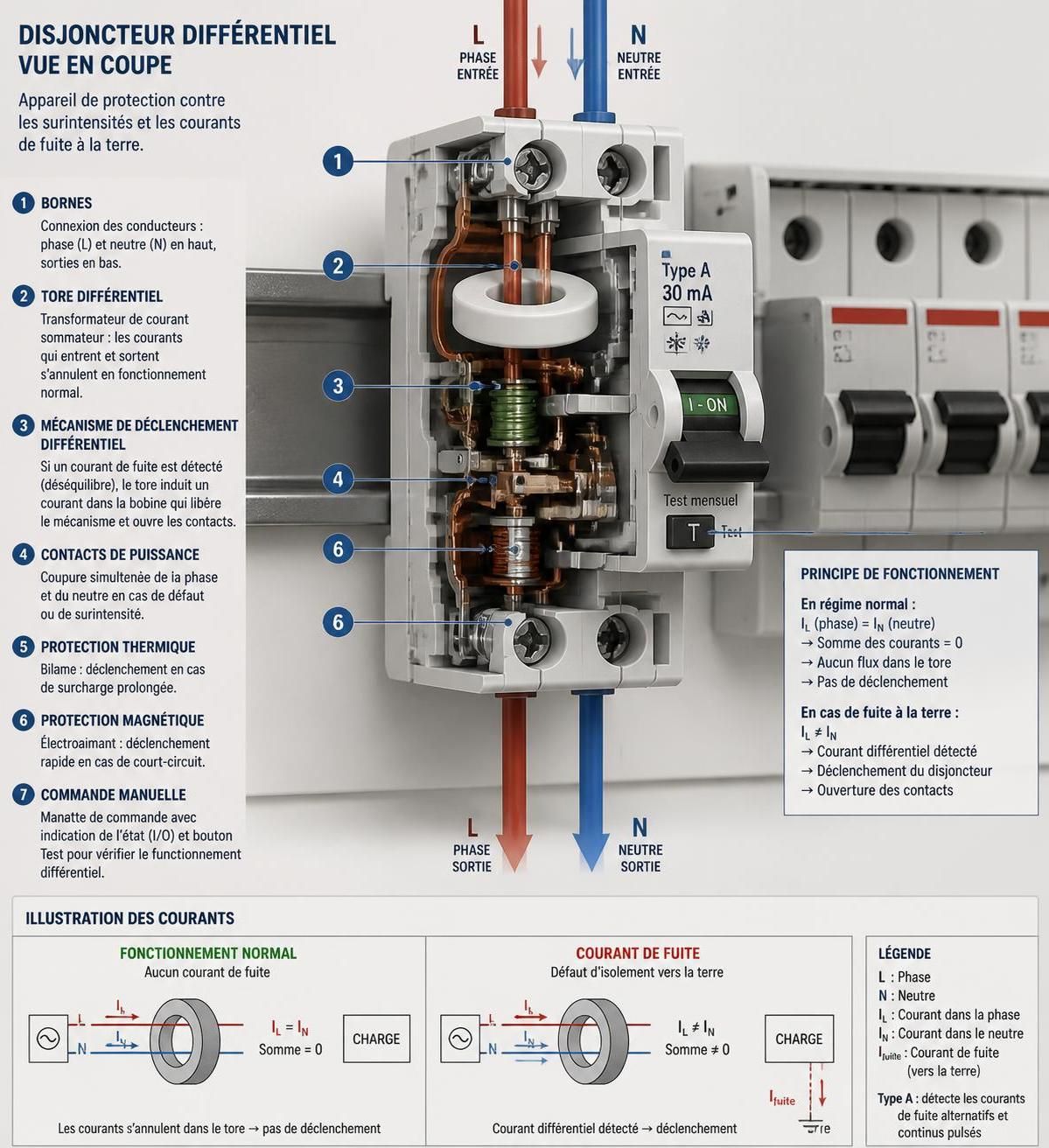 découvrez le fonctionnement d'un disjoncteur différentiel et comprenez pourquoi cet appareil est essentiel pour protéger votre installation électrique et assurer votre sécurité.