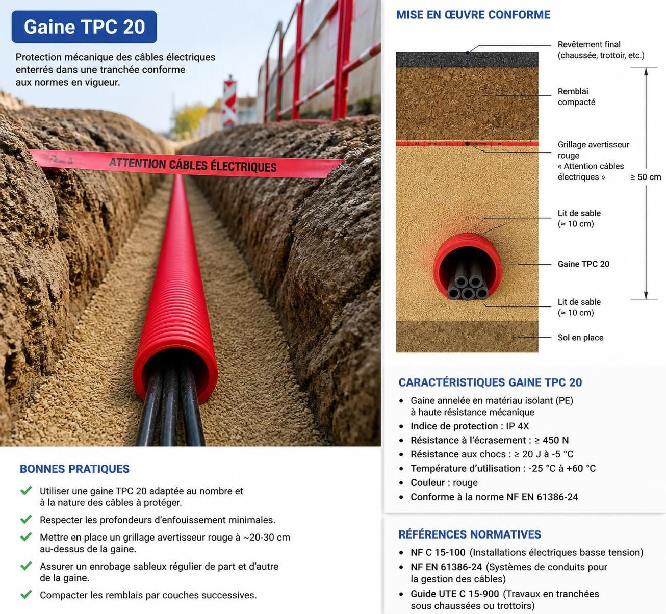 découvrez l'importance et l'utilisation de la gaine tpc 20 dans les installations électriques pour assurer la protection et la durabilité des câbles.